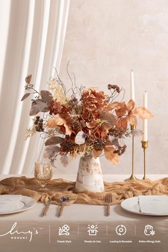 Ling's moment Artificial Greenery Stems Box Set, Faux Greenery Picks for DIY Bridal Bouquets Wedding Floral Arrangement Table Centerpieces, Burnt Orange & Amber - color: Season Combo- Late Autumn