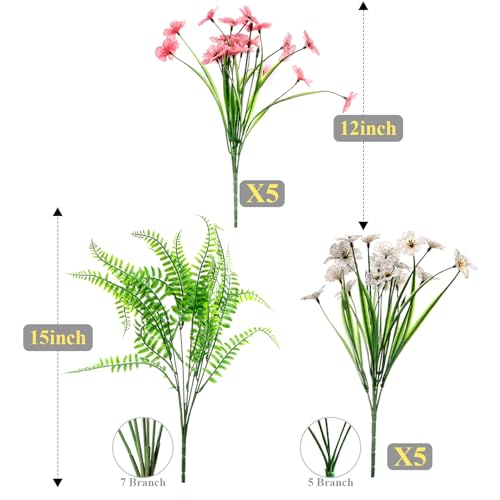 Mixed Color Artificial Flowers and Plant - Realistic Fade Resistant Fake Flowers for Indoor Outdoor Home Wedding Garden Party Decor - Spring Summer | 15 Bundles Without Pot - color: Mixed Colors(light Pink, Green, White), size: 15 Bundles