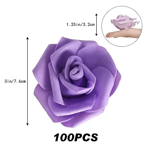 100pcs Purple Artificial Rose Flower Heads, 3inch Violet Foam Roses Bulk Stemless Fake Flower Heads for DIY Crafts,Cake Decoration Wedding,Baby Shower Flower Centerpieces(Shades of Purple) - color: Shades of Purple