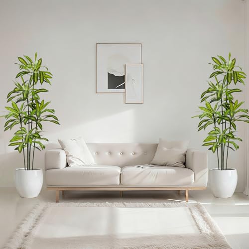 Giegxin 2 Pack 6 FT Artificial Dracaena Tree, Indoor Fake Tree with Black Stable Planter, Natural Wood Trunk & Lifelike Leaves Dracaena Plants for Home Living Room Porch Office Housewarming Gift - size: 6 ft