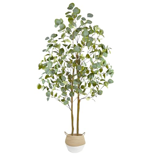 Warmplants Artificial Eucalyptus Tree, 5ft Tall Fake Eucalyptus Plant with Woven Basket, 60'' Silk Leaves Faux Tree for Indoor Home Office Livingroom Garden Floor Décor - color: Eucalyptus, size: 5ft