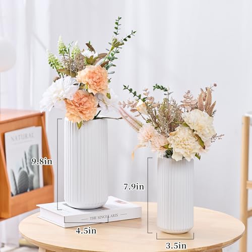 White Ceramic Flower Vase for Pampas Grass, 10 inch Large Decorative Centerpiece Ribbed Vase for Dining Table, Office Desktop, Shelf Bookshelf, Mantel, Entryway, Bathroom, Countertop, Farmhouse, Gift - color: Ceramic White, size: 10 inch