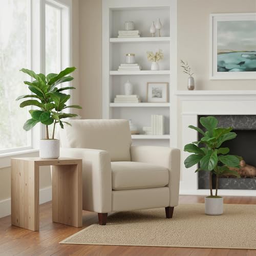 Artificial Fiddle Leaf Fig Tree in Pot 2 Sets, 15.7" Faux Ficus Lyrata Plant Green Bonsai in White Planter, Indoor Decorative Fake Tree for Home Office Desk Living Room, Modern Room Decor - size: 15.7 inches