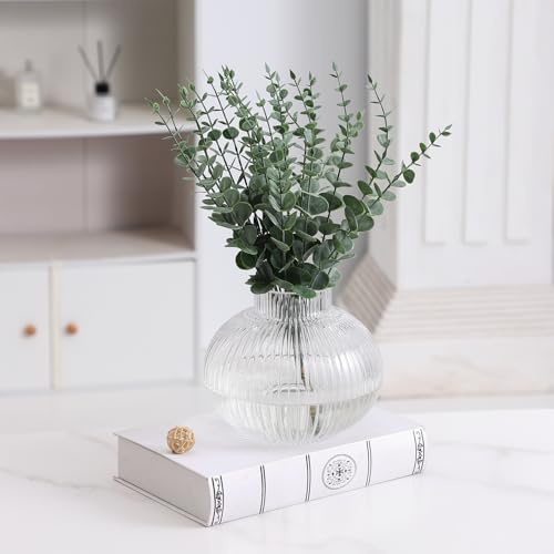 Round Glass Vase, Flower Vases for Bouquet, Ribbed Glass Vases for Flowers, Small Clear Vase for Living Room, Office, Coffee Table, Shelf, Wedding, 6 Inches - color: Clear, size: Round 6 Inches