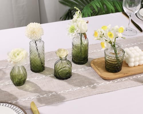 5pcs Green Glass Bud Vase Set, Small Flower Vases for Centerpieces in Bulk, Mini Vintage Vase for Home, Wedding, Table Decor - color: Green, size: 5pcs