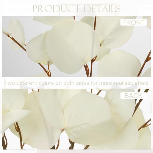 Cream White Eucalyptus Stems Fake Eucalyptu Leaves 34” Long Silver Dollar Leaves 5 Pcs Silk Eucalyptu Stems for DIY Bouquet Arrangements Centerpieces Shower Decorations-Artificial Eucalyptus Spray - color: Cream White