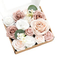 Ling's moment Dusty Rose Artificial Flowers and Greenery Combo Box Set,Can Make Into a 7" Bridesmaid Bouquet or Other Floral Arrangement - color: Dusty Rose & White