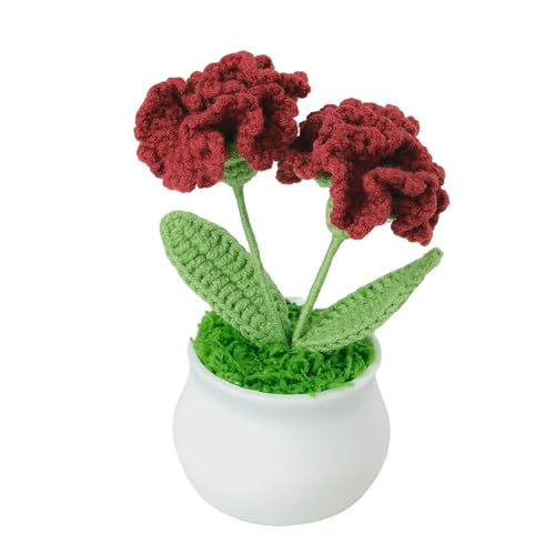 Joekaran Crochet Flowers Cute Birthday Gifts for Mother in Law, Unique Presents from Son Daughter, Gift for Women, Teacher’s Day, Desk Decor, Mama Stuff Home Office Decoration (Burgundy Carnation) - color: burgundy Carnation