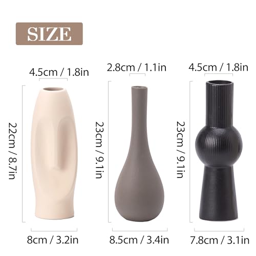 Ceramic Vase Set of 3 Home Decor Modern Farmhouse Style Living Room Ornament Dining Table Room Pottery Small Vases for Dried Flowers Colorful - color: Vt13 Black/Beige/Grey