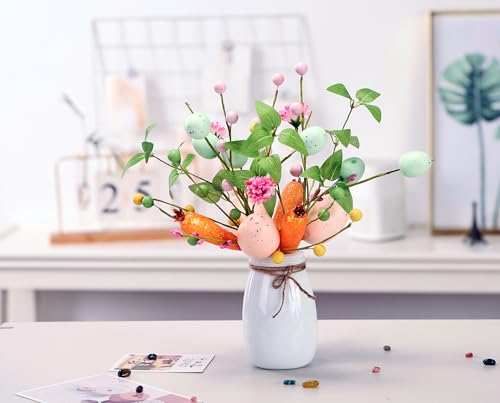 3-Pack Artificial Easter Decorations, Easter Egg and Carrot Berry Stems for Vase Fillers, Spring Home Decor, Easter Table Centerpiece, Reusable Easter Flower Arrangeme
