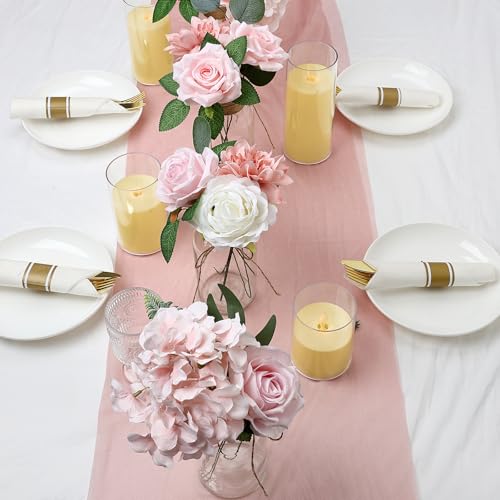 Artificial Flowers Combo, 80Pcs Fake Silk Flowers with Stems for DIY Roses Decor Wedding Craft Party Centerpieces Bridal Bouquets Cake Decorations Arrangements Indoor Outdoor(Blush Pink) - color: Blush Pink