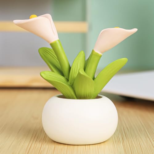 Resin Calla Lily Flower with Pot Mini Artificial Calla Lily Potted Plant Resin Figurines Flowers for Car Dashboard Bathroom Home Kitchen Rustic Table Centerpiece Shelf Decor,Beige - color: Calla Lily