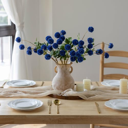 mizii 6Pcs Blue Fake Silk Pompon Mum Artificial Flowers Bulk Small Faux Chrysanthemums with Stems Realistic Floral Decorations for Wedding DIY Bouquet Centerpieces Shower Vase Home Decor (Royal Blue) - color: Royal Blue
