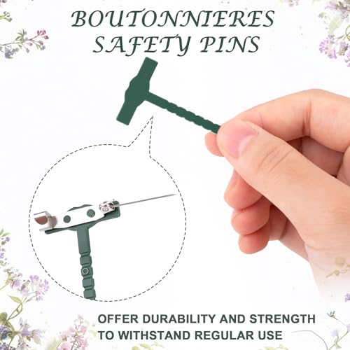 Boutonniere Safety Pins, Plastic Corsage Pins Safety Clips for Bride Groom, Tiny Boutonniere Brooch Supplies - color: Green-10pcs