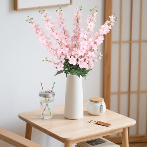 6Pcs Pink Delphinium Artificial Flowers 37.4’’ Faux Silk Larkspur Flowers Long Stem Flowers for Floor Vase Table Centerpiece Home Wedding Party Garden Decoration(Pink) - color: Pink