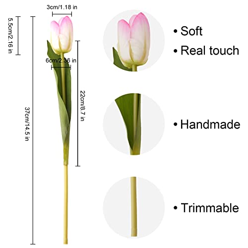 20PCS Artificial Tulips Real Touch Faux Flower Moisturizing Tulips for Photography Ornaments Home Garden Wedding Party Decor Fake Flowers (Pink Green) - color: Pink Green