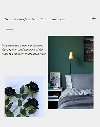 Laelfe 12 PCS Artificial Flowers Black Roses, Fake Silk Flower Long Stem Artificial Rose for Halloween Home Wedding Party Decorations(Black) - color: Black