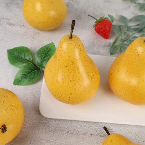 Gresorth 6pcs Artificial Pear Decoration Fake Fruit Lifelike Simulation Fruits Home Party Kitchen Photography Props - color: Yellow Pear