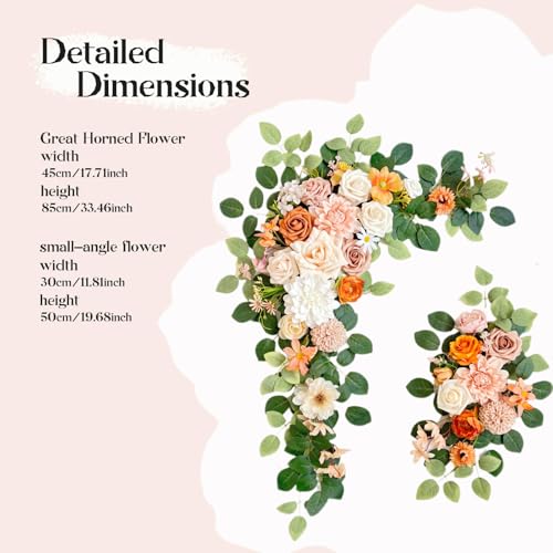 Odouzy Wedding Arch Flowers Kit,Artificial Flower Arch Decor,2pcs Artificial Flower Arrangement for Wedding Decor Reception Backdrop Floral Decorations (Orange White) - color: Orange White