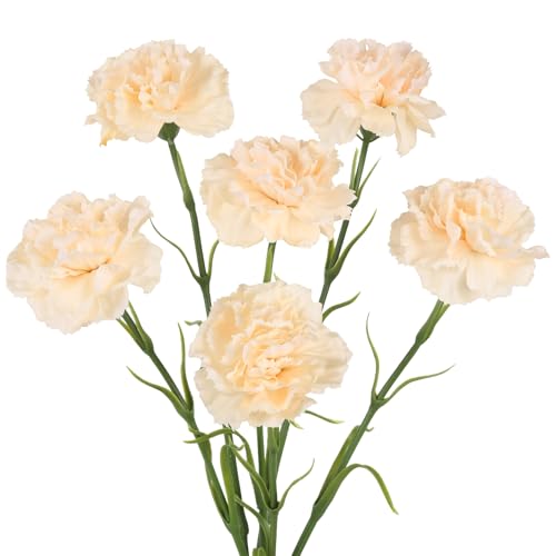 IPOPU Champagne Carnations Artificial Flowers,6PCS Real Touch Fake Carnations 20'' Long Stem Faux Flowers for Tall Vases Home Wedding Party Table Centerpieces Decor (Champagne) - color: Champagne