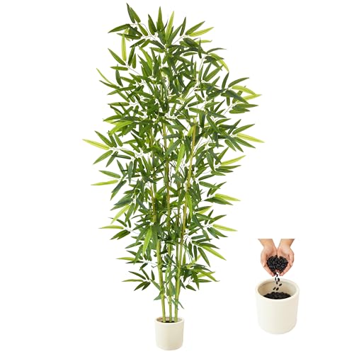 Warmplants 7ft Artificial Bamboo Tree, 84” Tall Fake Bamboo Plant with White Planter, Faux Trees with 5 Trunks for Indoor Outdoor Home Garden Livingroom Office Décor - color: Bamboo, size: 7ft