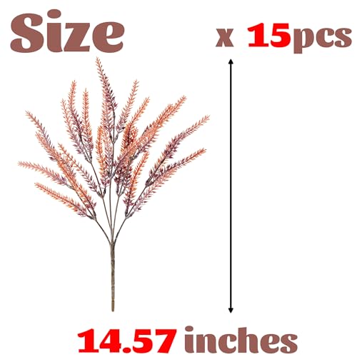 Artificial Fall Flowers Faux Mums for Outdoor, 15 Bundles Fake Flower Lavender UV Resistant Faux Plants No Fade for Front Door Porch Garden Yard Patio Outside Autumn Decor(Orange Red) - color: Orange Red
