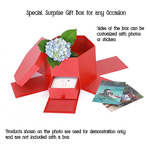 USA-SALES UNIKPACKAGING Premium Quality Hexagon Shape Flower Gift Box, w Drawer, Size 9.5″ x 8.3″ x 6.1″ inch, for Luxury Style Flower Arrangements (Red) - color: Red