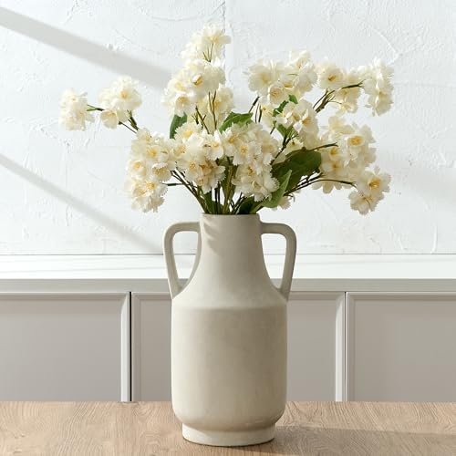 SIDUCAL Ceramic Rustic Flower Vase with Handles | 12 inch Tall Vase for Farmhouse Home Wedding Table Centerpieces, Large Decorative Terracotta Vases for Home Decor, Living Room,Shelf, Kiln-Fired White - color: 112-kiln-fired White