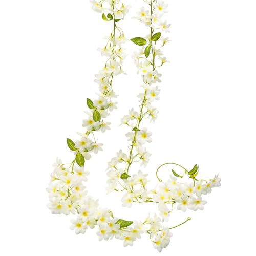 White Cherry Blossom Garland, 2‑Pack – 6FT Artificial Silk Flower Vines for Wedding, Arch, Wall, Party & Home Décor, Indoor/Outdoor - size: 6FT-White