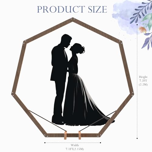 7FT Wooden Wedding Arch Heptagonal Wood Arches Arbor Backdrop Stand for Ceremony Indoor Outdoor Wedding Party Proposal Scene Garden Beach Forest Rustic Boho Decoration - color: Heptagonal