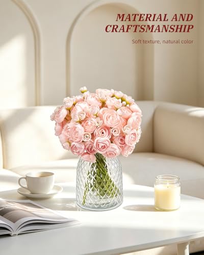 24 Pcs Ranunculus Artificial Flower Faux Silk Mini Ranunculus Flowers Fake Flowers for DIY Bouquet,Centerpieces Tables, Wedding Decor, Bridal Shower Decorations,Home Decor - color: Light Pink