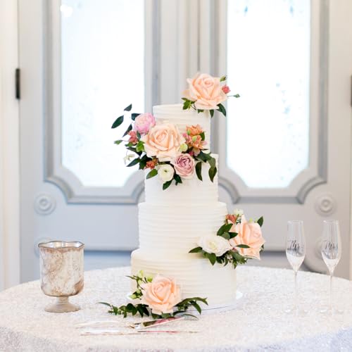 IPOPU 2 Bouquets Real Touch Roses Artificial Flowers 10PCS Champagne Flowers Fake Roses with Stems for Wedding Party Home Table Centerpieces Decoration(Champagne) - color: Champagne