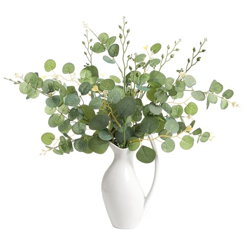 6 Pcs 20" Artificial Eucalyptus Stems, Realistic Faux Silver Dollar Greenery Branches for Vase Decor, Wedding Centerpieces, Farmhouse Home Party Decor, Bendable Stems & No Fade - color: Eucalyptus