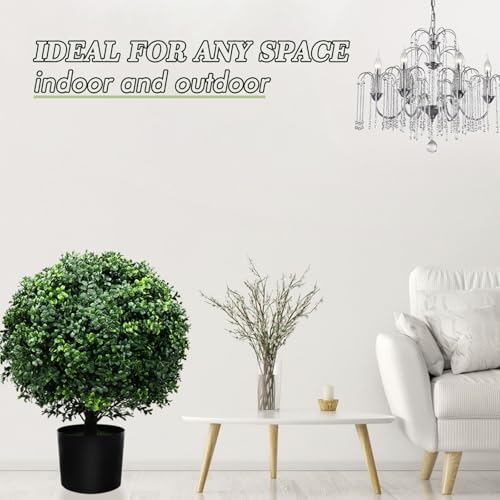 21-Inch Artificial Topiary Boxwood Ball Trees (Set of Two) – Lifelike, UV-Resistant Decor for Indoor & Outdoor Use – Enhance Your Space with Vibrant Greenery - color: 2pcs-boxwood