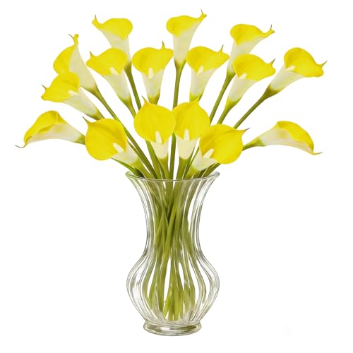 Yellow Calla Lily Artificial Flowers 22PCS 25" Real Touch Long Stem Faux Calla Lillies for DIY Wedding Bouquet Party Home Decor (Yellow) - color: Yellow