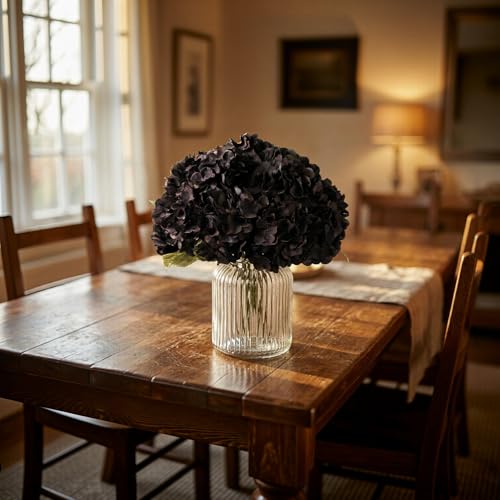2Bouquets Artificial Fake Flowers Plants Silk Hydrangea Arrangements Wedding Bouquets Decorations Plastic Floral Home Kitchen Garden Party Festival Bar DIY (Black) - color: Black