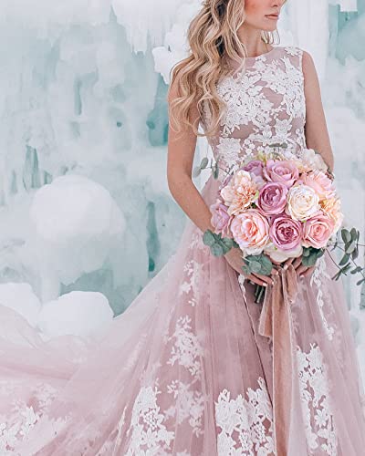 FACINOC Roses Artificial Flowers Pink Bouquets Box Set Fake Flower Bulk for DIY Wedding Bridal Baby Shower Decorations Party Table Centerpieces Silk Floral Arrangements for Home Decor Indoor - color: Y(pink, Peach)