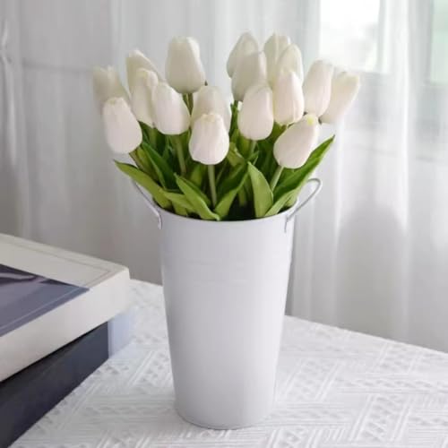Artificial Tulips 20Pcs Real Touch Fake Tulips PU Flower Arrangement Bouquets for Home Party Decoration (White) - color: White 20pcs