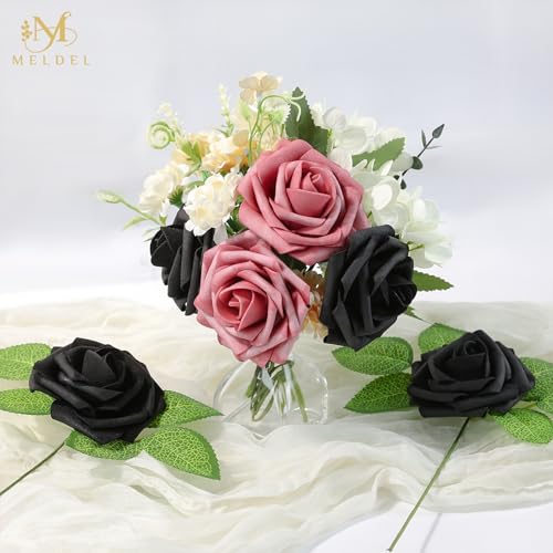 Artificial Flowers 50 Pack Black Faux Foam Roses with Stems, Real Looking Fake Rose for DIY Wedding Bouquets, Bridal Shower Centerpieces, Party Table Decorations, Home Decor - color: Black, size: 50Pcs