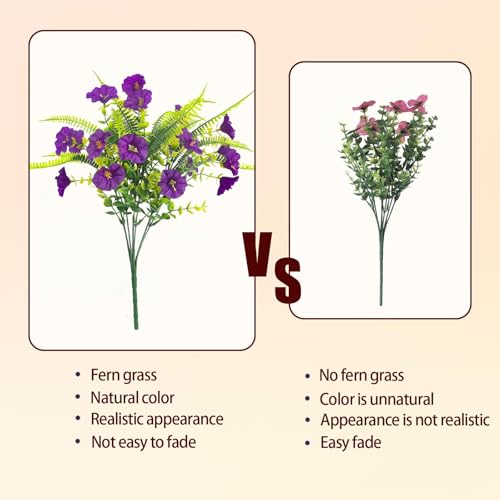 Artificial Flowers for Outdoors 12 Bundles UV Resistant Artificial Petunias Fake Flowers Shrubs Plants with Fern for Indoor Outside Hanging Planters Home Garden Spring Summer Decorations - color: Mixed