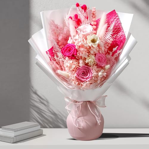 Bonsion Preserved Flowers Gifts for Women, Flower for Delivery, Light Pink Roses Gifts fo Her, Preserved Roses Bouquets, Birthday Gifts for Grandma, Mothers Day Flowers for Wife - color: Light Pink
