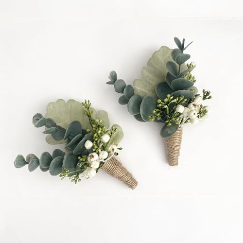 Handmade Artificial Succulent Corsage Wristlet Realistic Berry Green Plants Boutonniere for Wedding Decor 2 Pcs (Corsage A) - color: Green