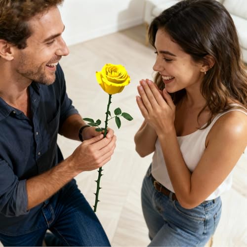 Yellow Single Forever Roses Luxury Gift for Women/Men, Fresh Flowers Bouquet for Girlfriend, Wife, Mom, Anniversary, Valentine's Day, Wedding, Graduation, Christmas, Birthday, Unique Presents for Her - color: Yellow