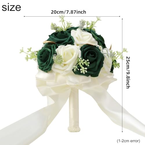 Round Green Artificial PE Rose Bouquet with Pearls for Bridal Toss and Bridesmaids Suit for Wedding Party - color: Green Leaves