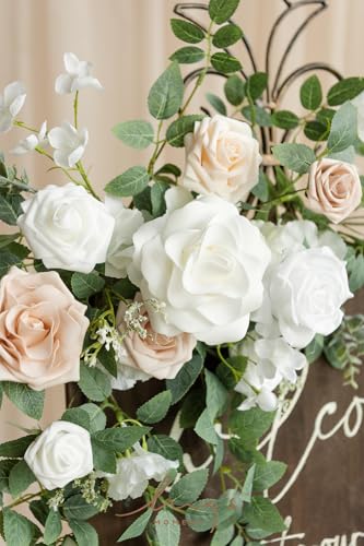 Ling's Moment 2pcs Wedding Flowers Garland Artificial Floral Swag Arch Decorations Rose Greenery Arrangements White & Sage Ceremony Reception Garden Easel Wall Entryway Outdoor board(NOT Include Sign) - color: White & Sage