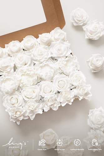 Ling's moment Artificial Flowers Fake Roses Faux Peony Foam Gardenia Combo for DIY Wedding Bouquets Centerpieces Arrangements Bridal Shower Party Home Decorations, White, 23pcs - color: Wht-white