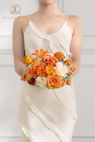 TINGE TIME Fake Flowers Artificial Flowers Peonies Bulbous Chrysanthemum Daisy Hydrangea Sunflower Violets Dahlia Daffodils Epiphyllum Orchid Cherry Blossom Camellia Leyaron (Burnt Orange) - color: Burnt Orange