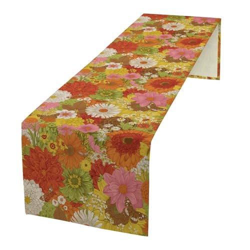 Boho Floral Table Runner Vintage Colorful Bohemian Flower Botanical Tropical Leaves Mid Century Abstract Dinner Runner for Farmhouse Home Kitchen Party Holiday 36X13inch - color: Bohoflower-3, size: L36"x W13"