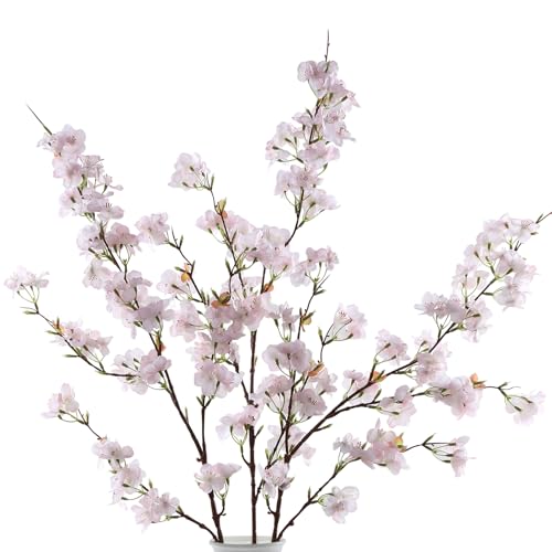 4pcs Silk Cherry Blossom Branches Artificial Flowers for Spring Tall Vase Decoration,40" Long Stem Fake Sakura Flowers for Home Wedding Party Bedroom Table Centerpiece Arrangement Decor(Pink) - color: Pink