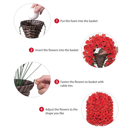 HyeFlora Artificial Fake Red Hanging Flowers Plants Baskets for Outdoor Winter Christmas, Faux Silk UV Resistant Look Real Morning Glory Vines for Outside Porch Patio Balcony Garden Yard Home Decor - color: Red Morning Flory